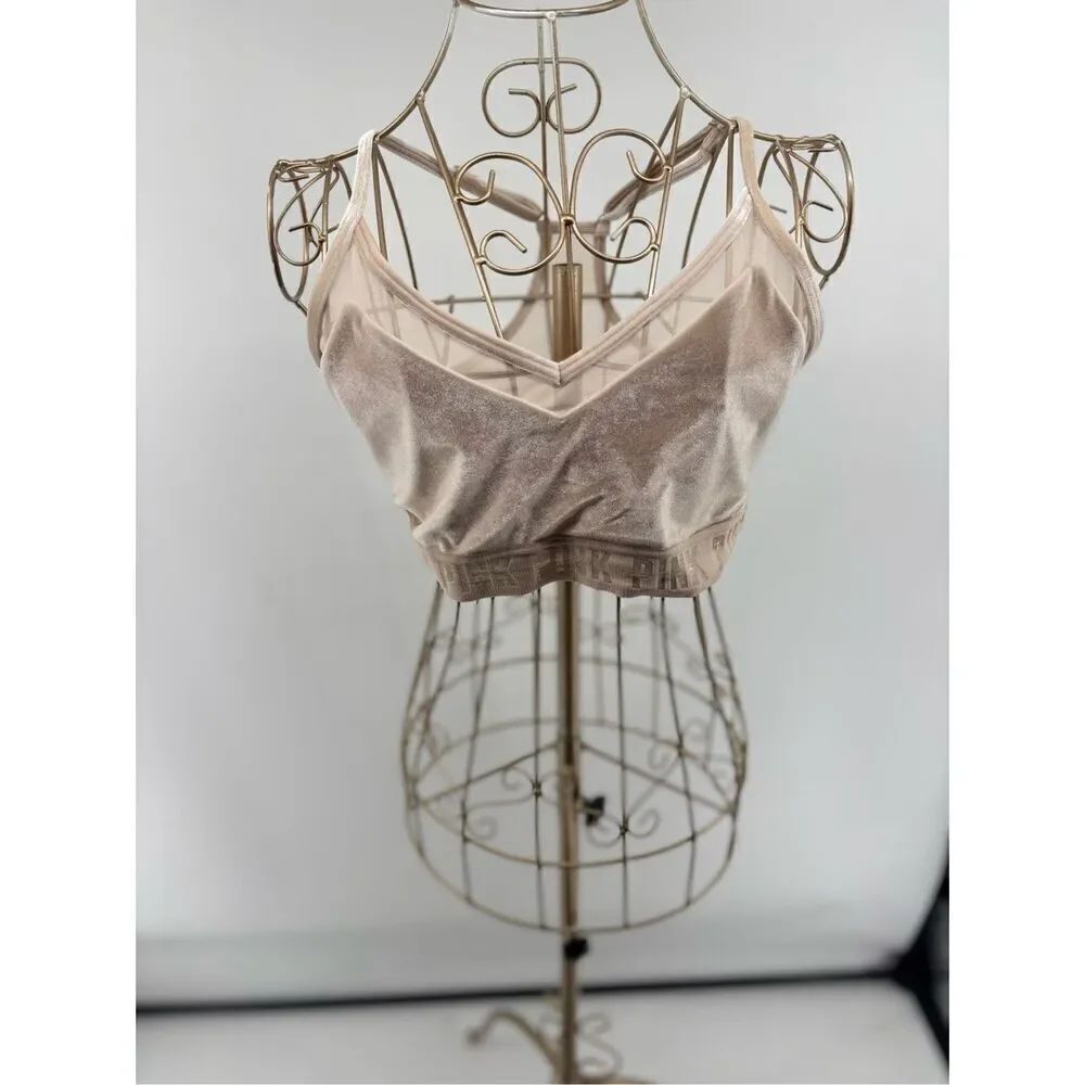 PINK Victoria's Secret Velvet Sports Bra Pullover Size Large Ivory